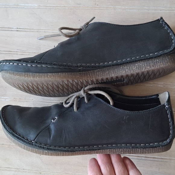 Clarks Janey Mae Blk Leather Oxford Flats  Gum Sole Lace Up Comfort Lightweight - Picture 8 of 11